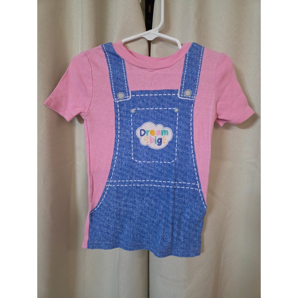 Ms Rachel Dream Big Pink Faux Denim Overalls Graphic T-Shirt Kids 5T